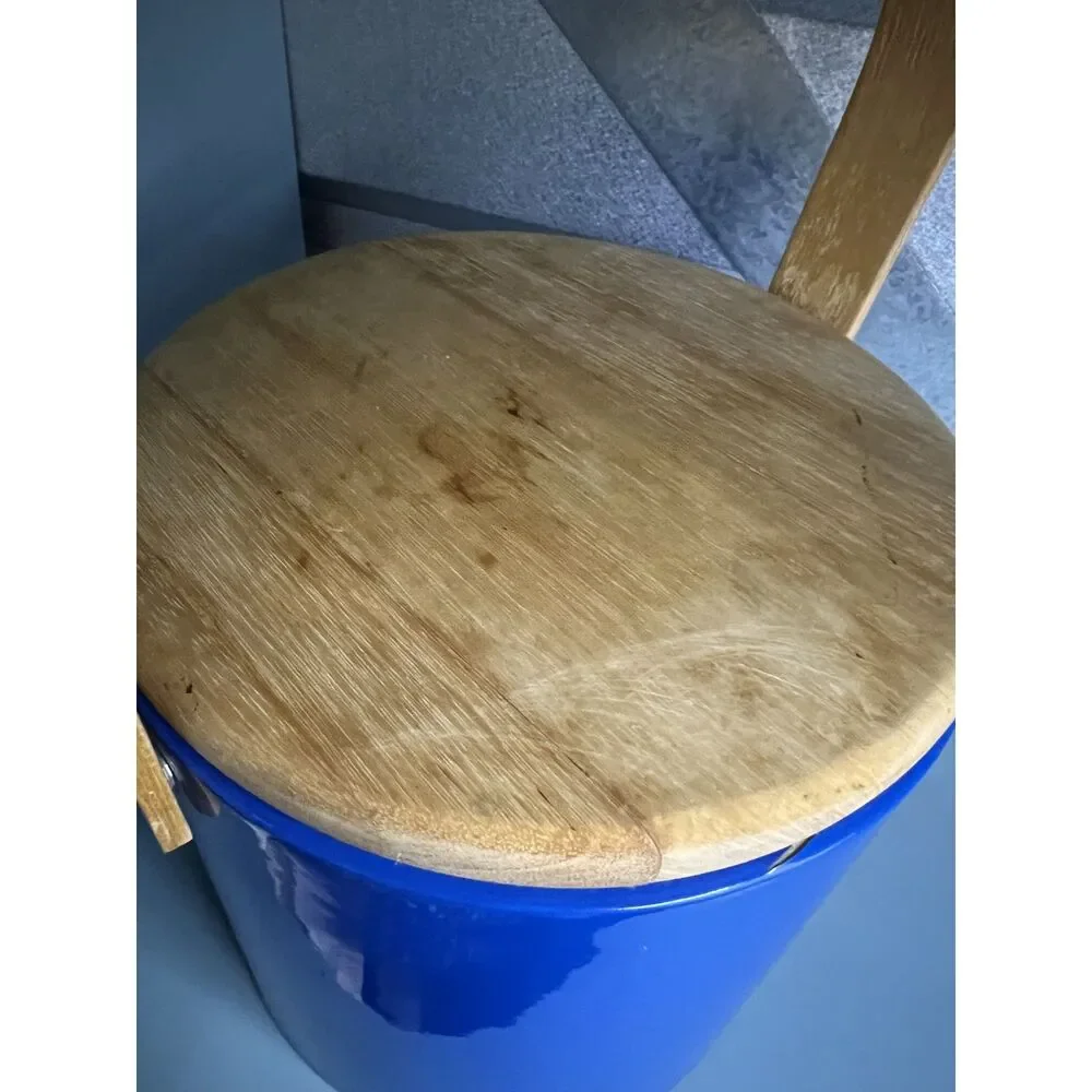 Vintage Georges Briard Blue Ice Bucket with Wood Handle & Lid Mid Century Modern